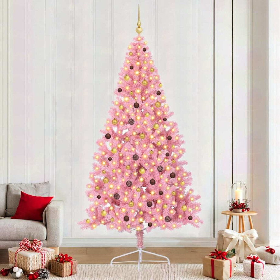 vidaXL Kunstmatig Voorverlicht Kerstboom met 300 LED Roze 240 cm PVC vidaXL Kunstmatig Voorverlicht Kerstboom met 300 LED Roze 240 cm PVC afbeelding 1