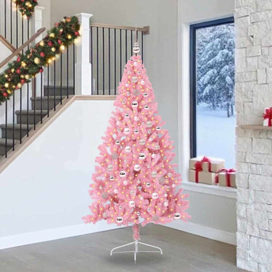 vidaXL Kunstmatig Voorverlicht Kerstboom met 300 LED Roze 240 cm PVC vidaXL Kunstmatig Voorverlicht Kerstboom met 300 LED Roze 240 cm PVC afbeelding 1