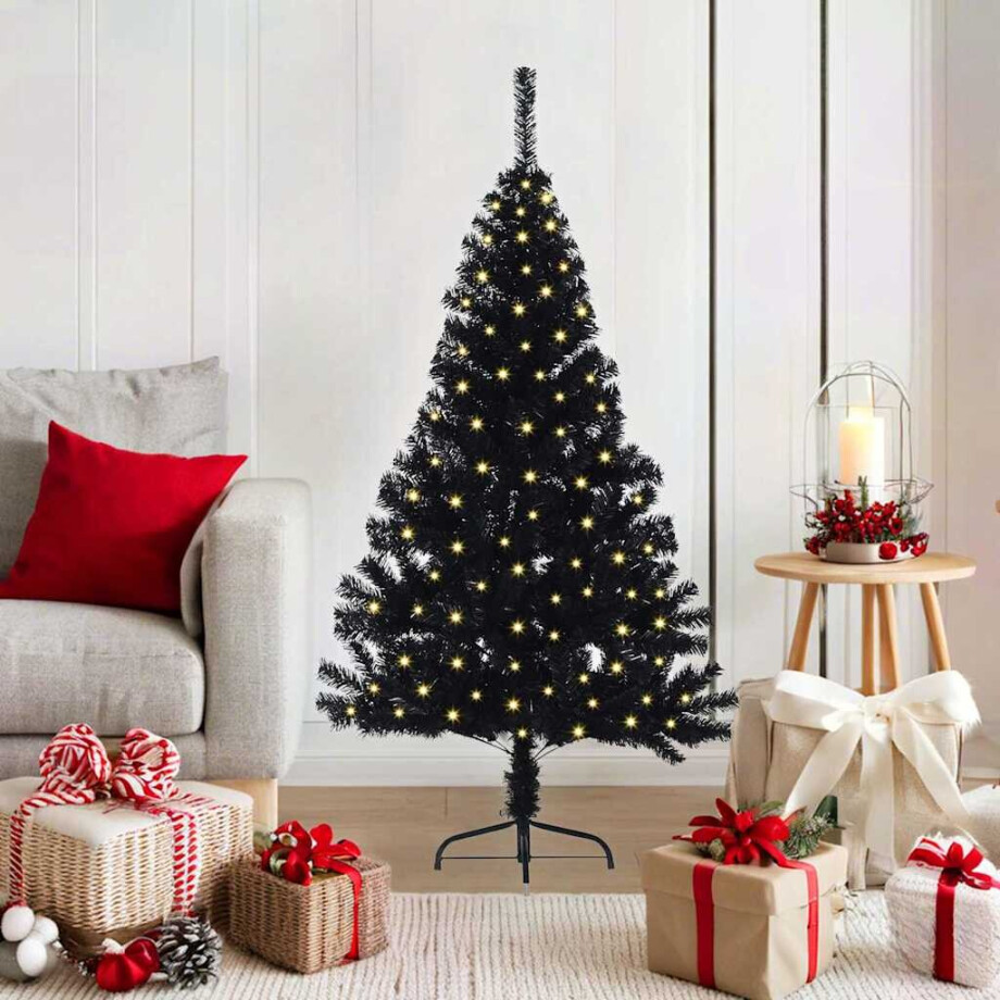 vidaXL Kunstmatig Voorverlicht Kerstboom met 150 LED Zwart 120 cm PVC afbeelding 1