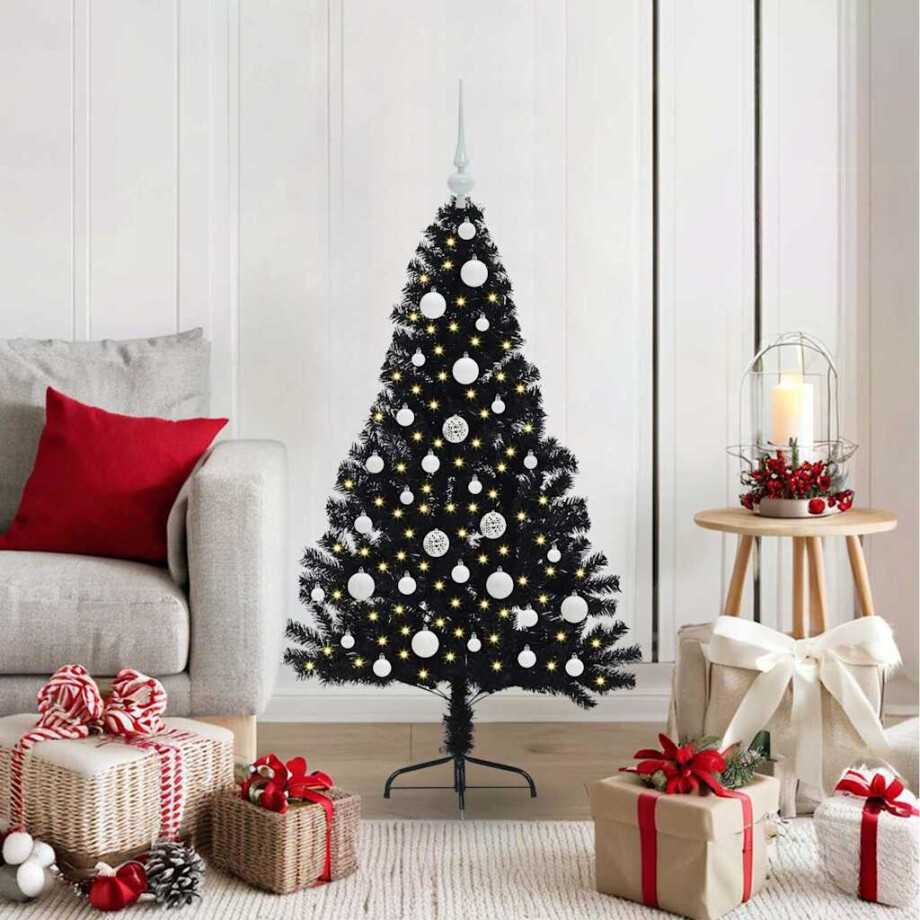 vidaXL Kunstmatig Voorverlicht Kerstboom met 150 LED Zwart 120 cm PVC afbeelding 1