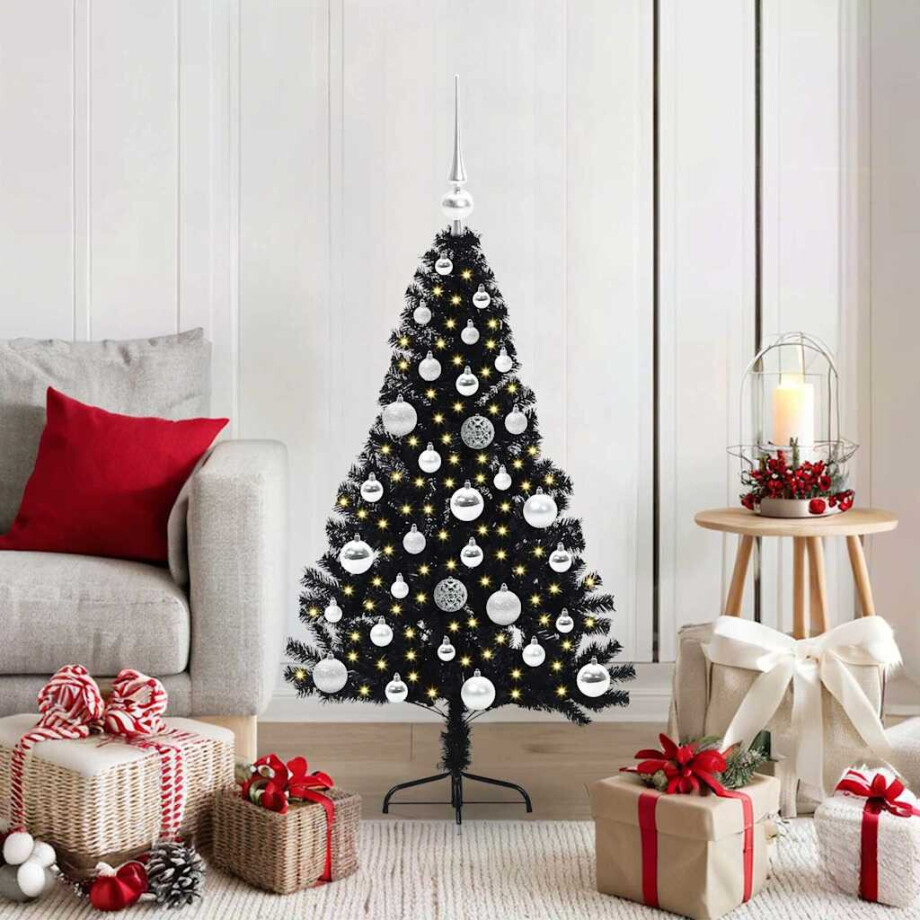 vidaXL Kunstmatig Voorverlicht Kerstboom met 150 LED Zwart 120 cm PVC afbeelding 1