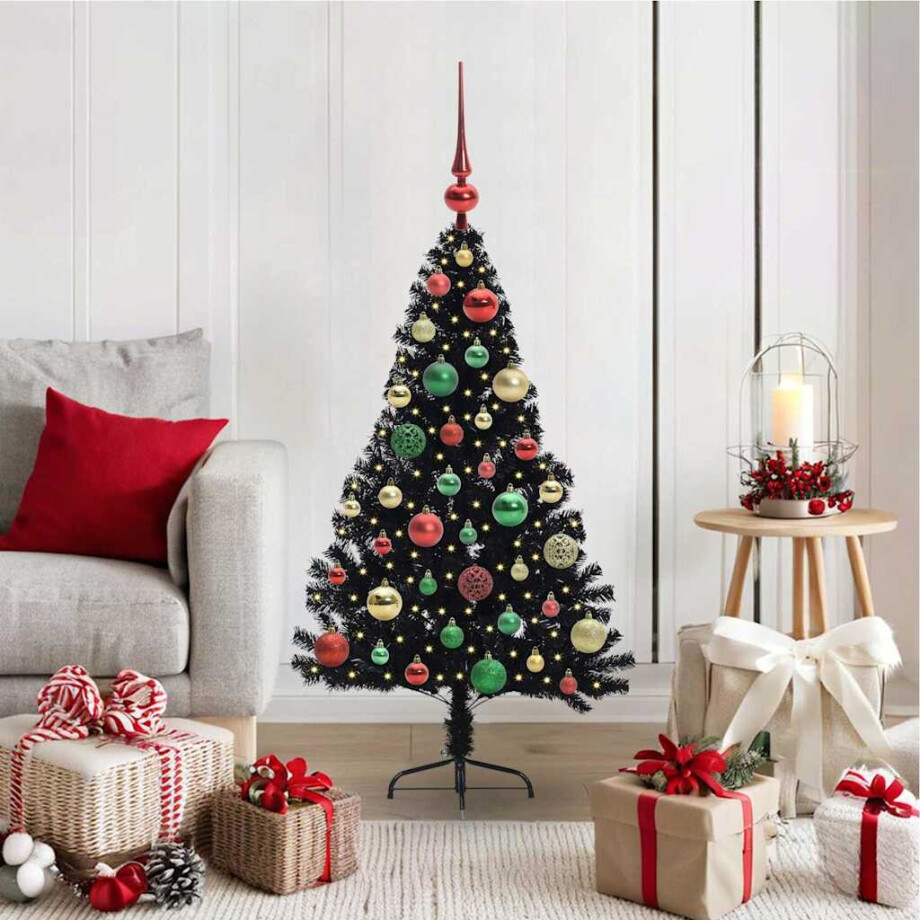 vidaXL Kunstmatig Voorverlicht Kerstboom met 150 LED Zwart 120 cm PVC afbeelding 1