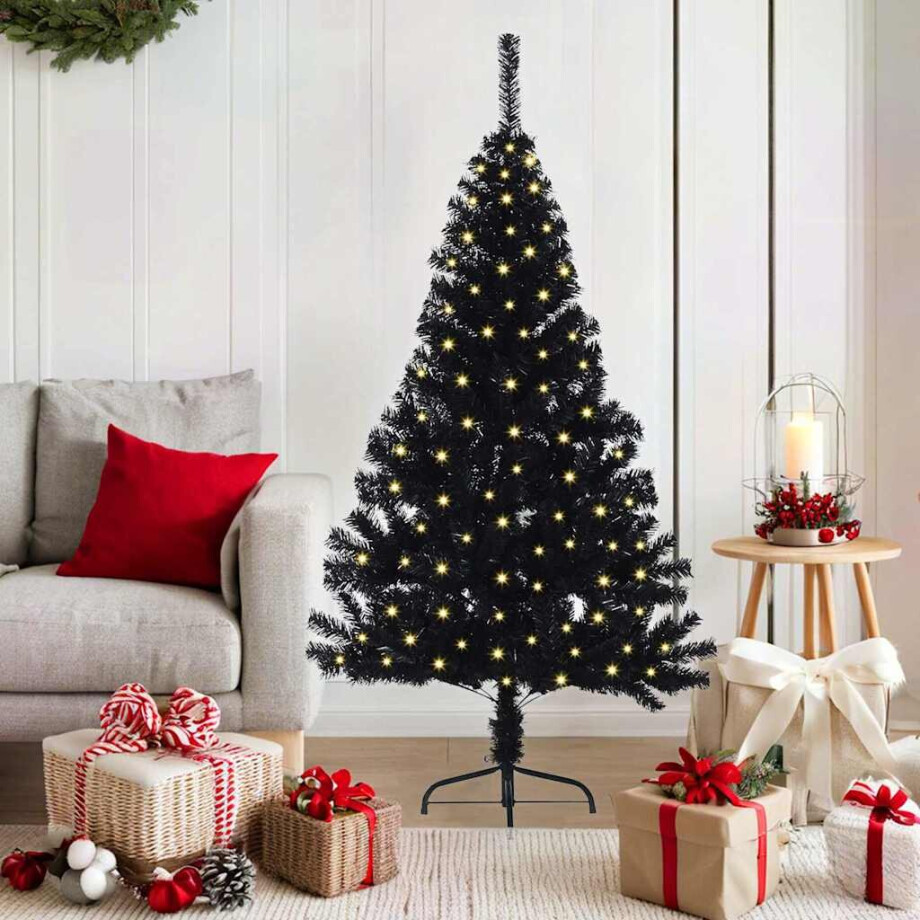 vidaXL Kunstmatig Voorverlicht Kerstboom met 150 LED Zwart 150 cm PVC afbeelding 1