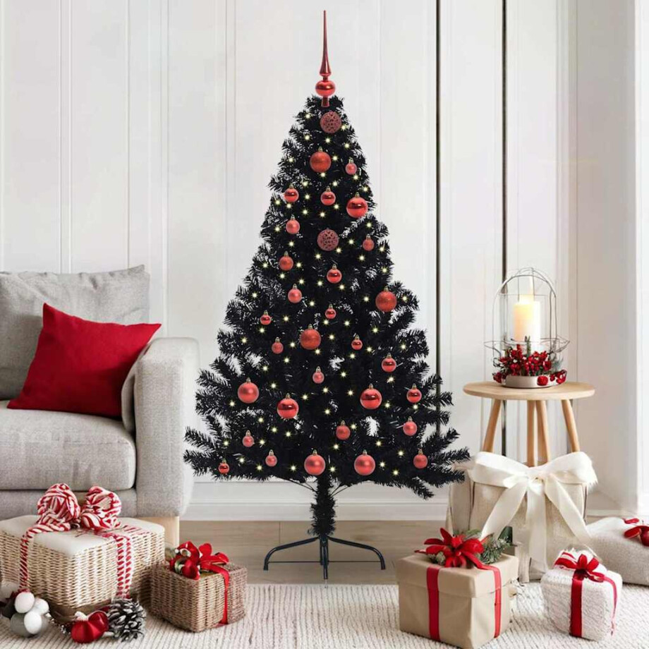vidaXL Kunstmatig Voorverlicht Kerstboom met 150 LED Zwart 150 cm PVC afbeelding 1