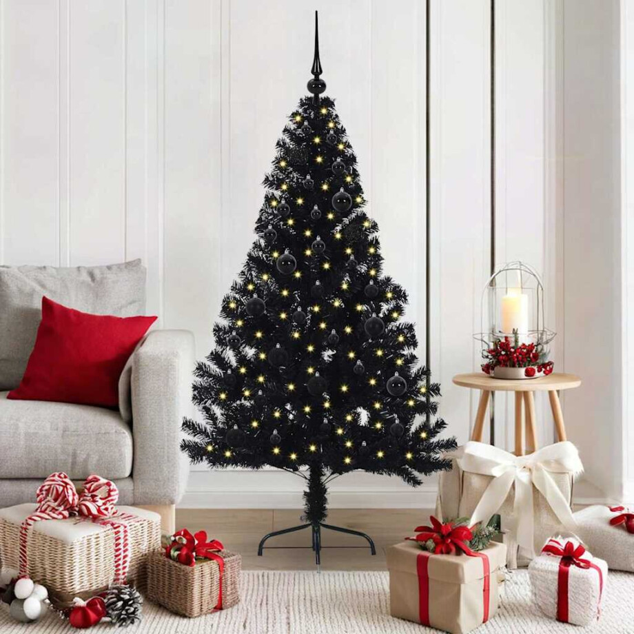 vidaXL Kunstmatig Voorverlicht Kerstboom met 150 LED Zwart 150 cm PVC vidaXL Kunstmatig Voorverlicht Kerstboom met 150 LED Zwart 150 cm PVC afbeelding 1