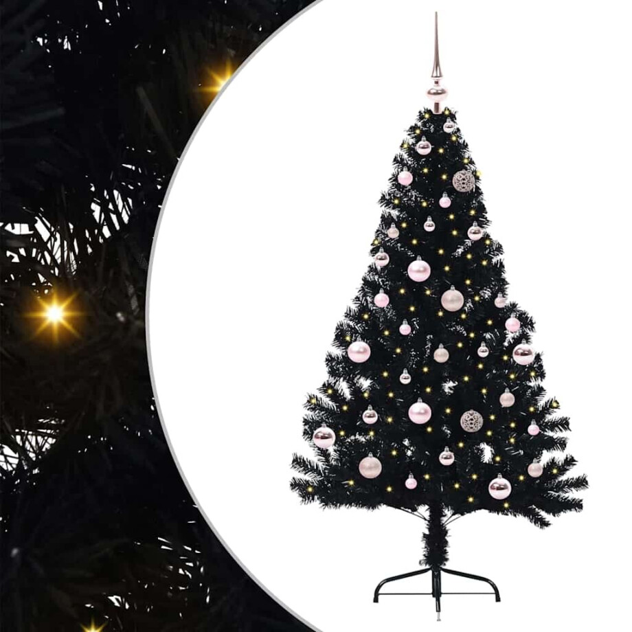 vidaXL Kunstmatig Voorverlicht Kerstboom met 150 LED Zwart 150 cm PVC afbeelding 1