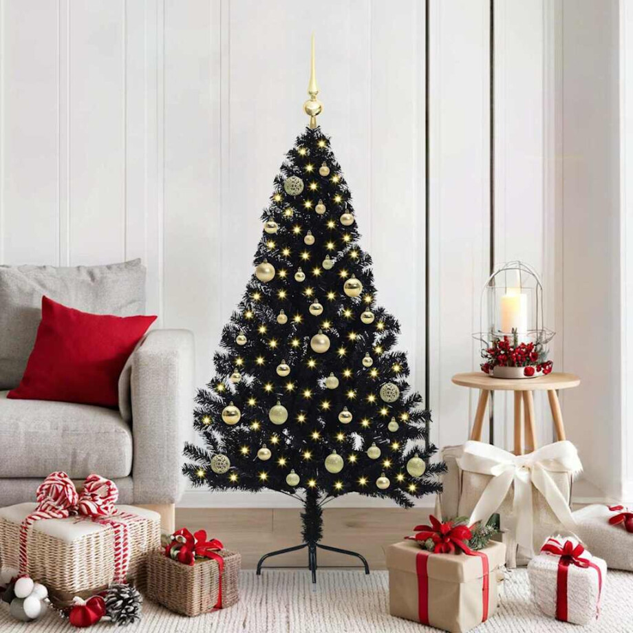 vidaXL Kunstmatig Voorverlicht Kerstboom met 150 LED Zwart 150 cm PVC afbeelding 1