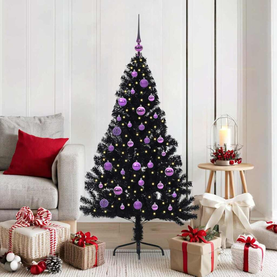 vidaXL Kunstmatig Voorverlicht Kerstboom met 150 LED Zwart 150 cm PVC vidaXL Kunstmatig Voorverlicht Kerstboom met 150 LED Zwart 150 cm PVC afbeelding 1