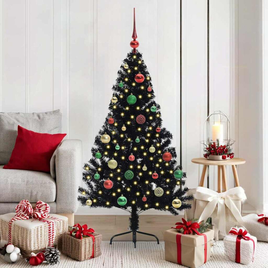 vidaXL Kunstmatig Voorverlicht Kerstboom met 150 LED Zwart 150 cm PVC afbeelding 1