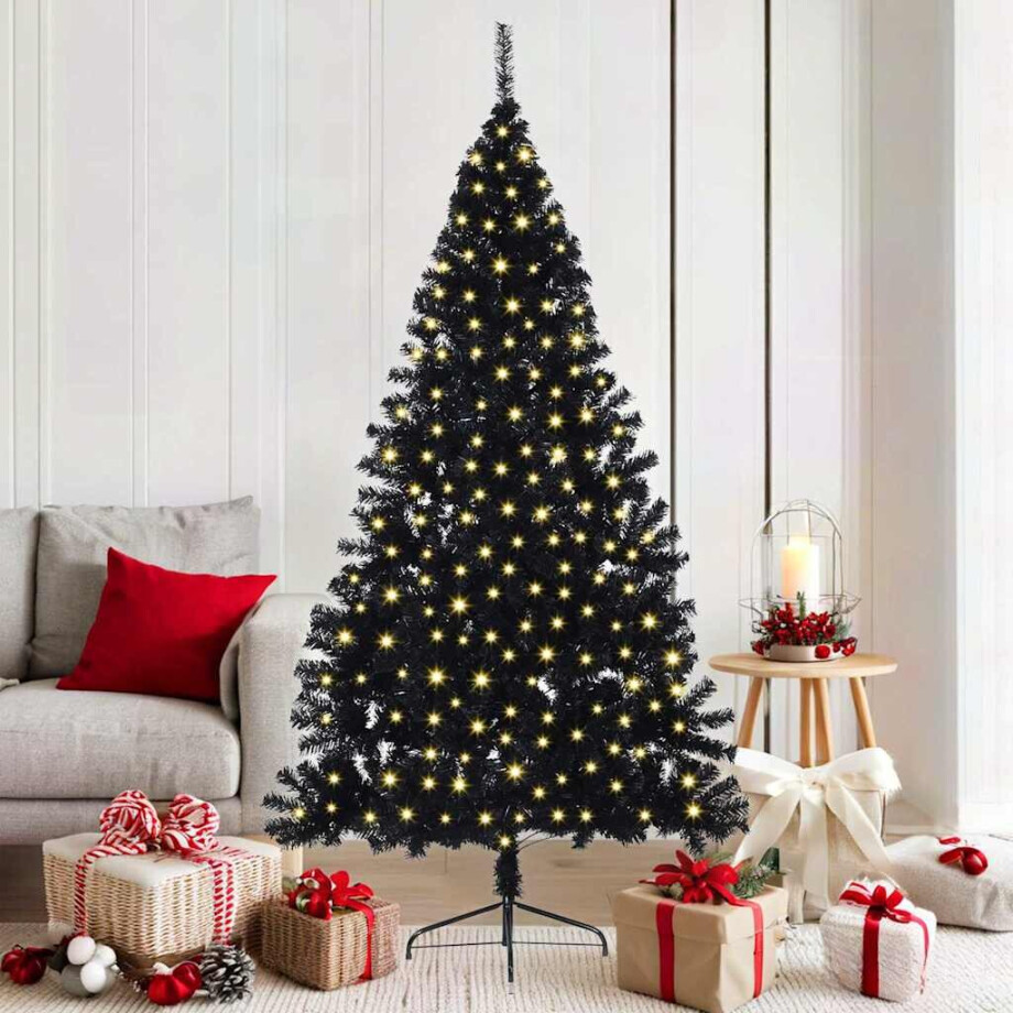 vidaXL Kunstmatig Voorverlicht Kerstboom met 300 LED Zwart 180 cm PVC afbeelding 1