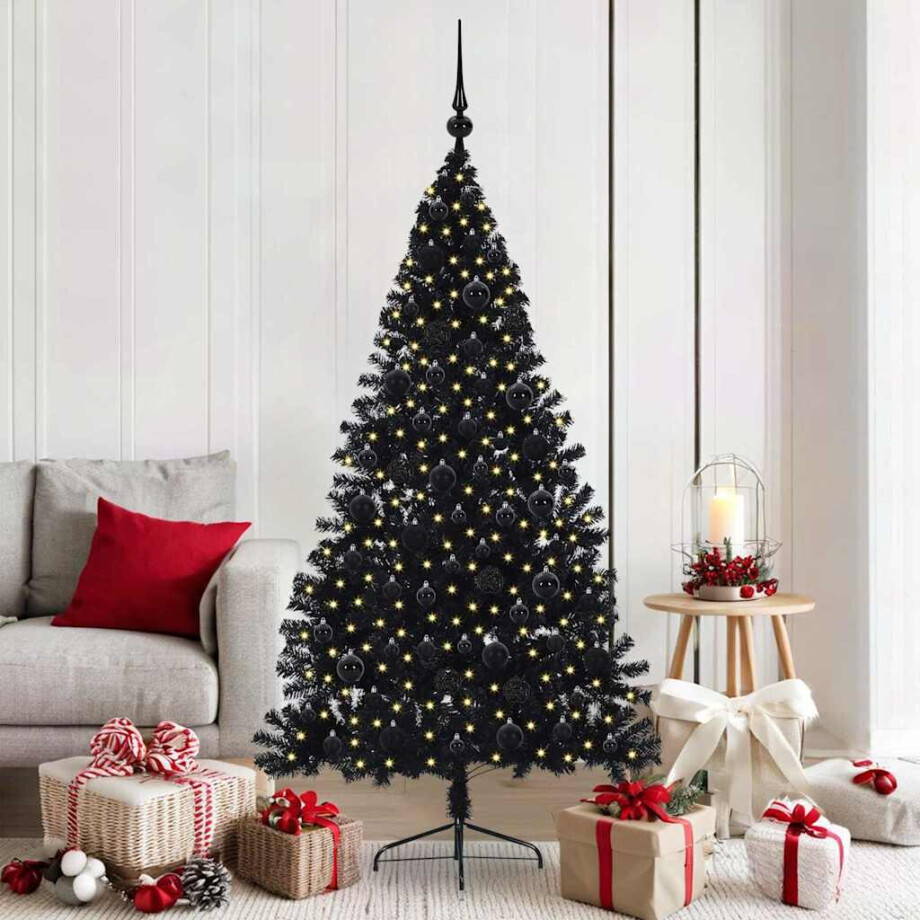vidaXL Kunstmatig Voorverlicht Kerstboom met 300 LED Zwart 180 cm PVC afbeelding 1