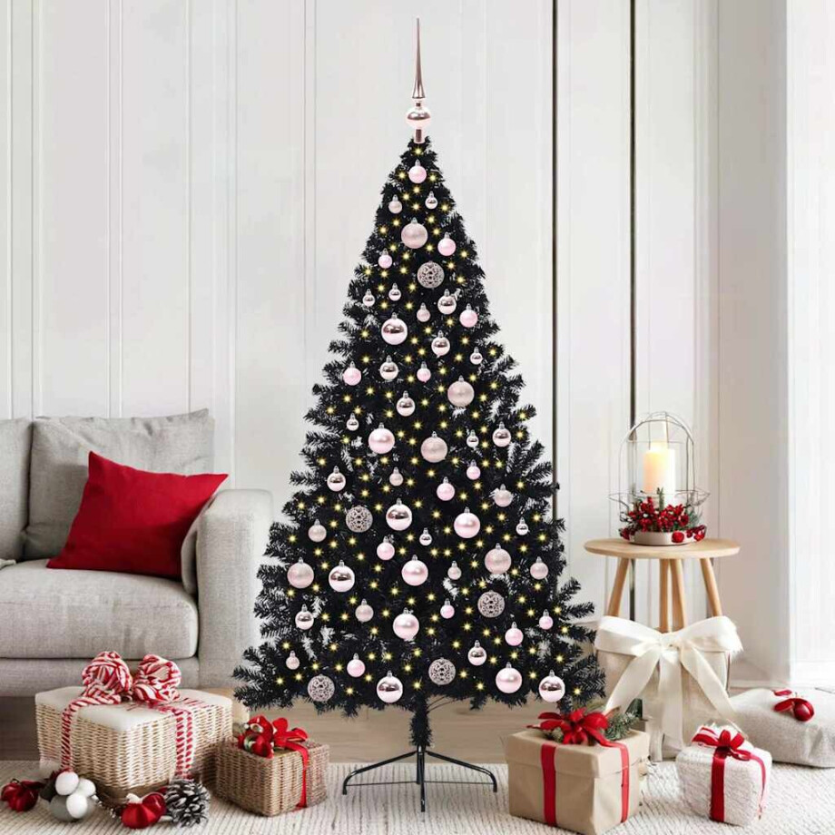 vidaXL Kunstmatig Voorverlicht Kerstboom met 300 LED Zwart 180 cm PVC afbeelding 1