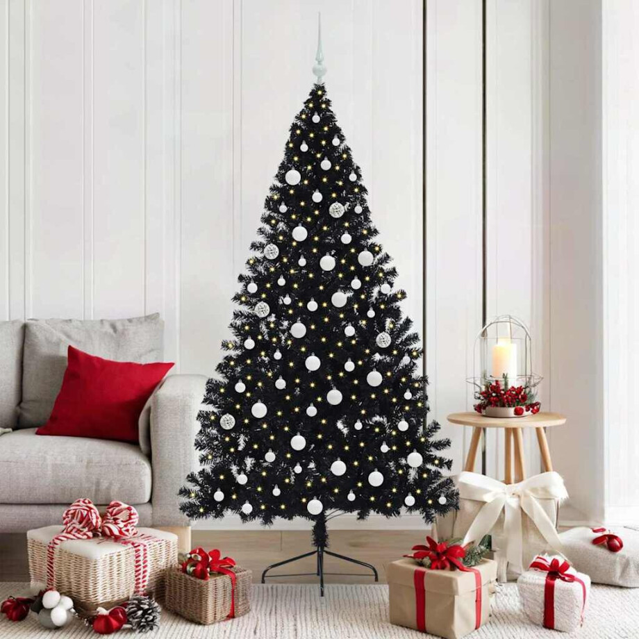 vidaXL Kunstmatig Voorverlicht Kerstboom met 300 LED Zwart 180 cm PVC afbeelding 1