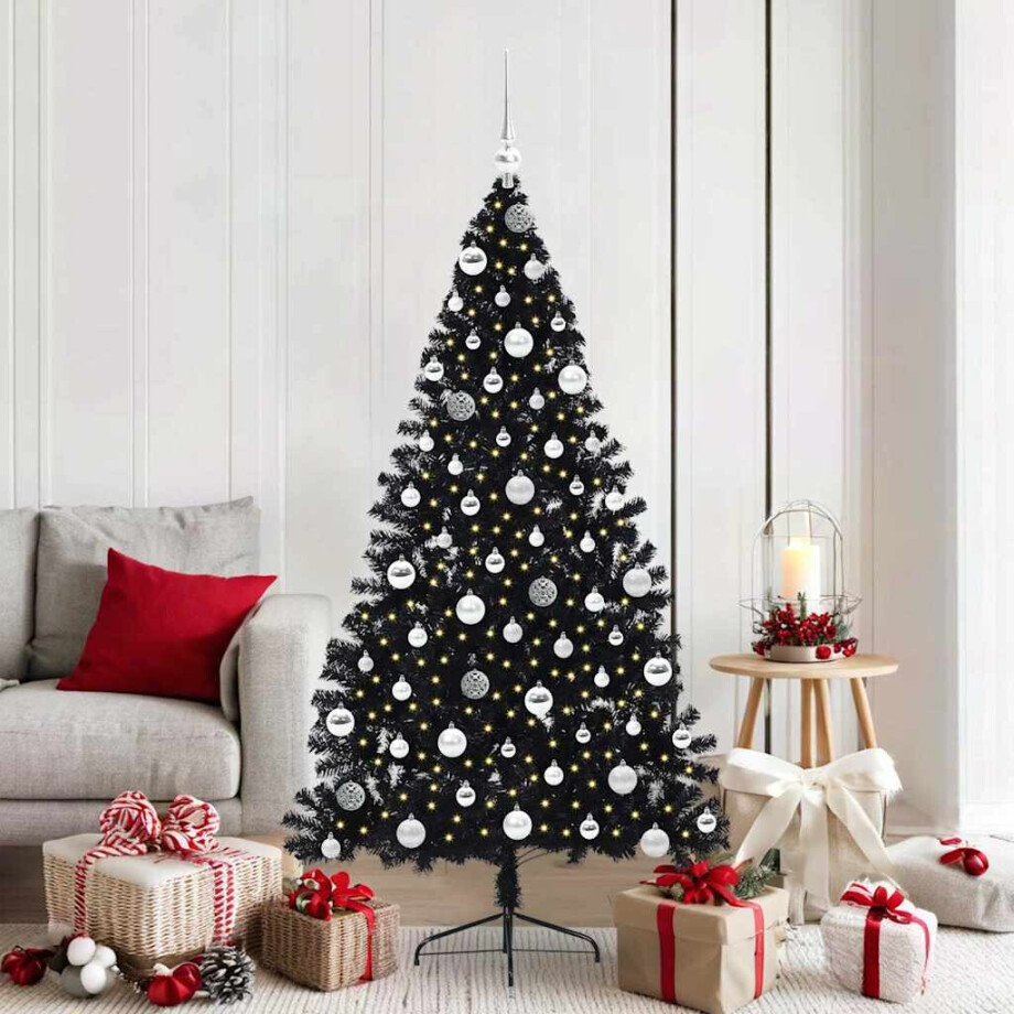 vidaXL Kunstmatig Voorverlicht Kerstboom met 300 LED Zwart 180 cm PVC afbeelding 1