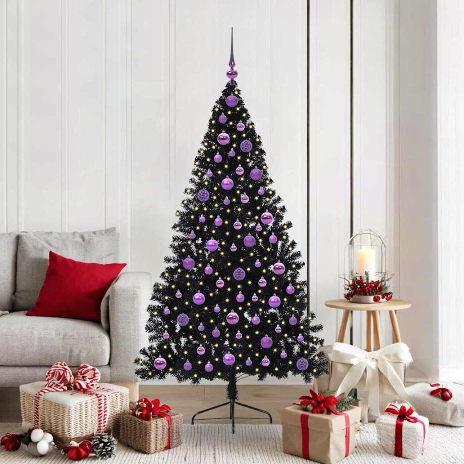 vidaXL Kunstmatig Voorverlicht Kerstboom met 300 LED Zwart 180 cm PVC afbeelding 1