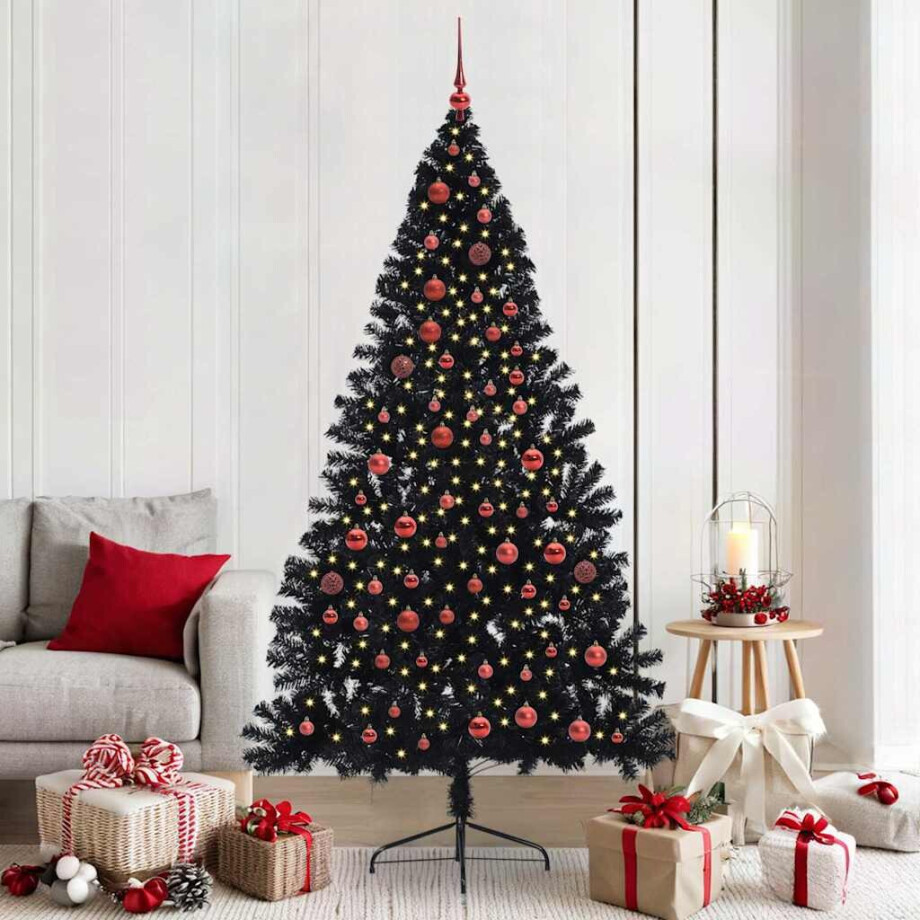 vidaXL Kunstmatig Voorverlicht Kerstboom met 300 LED Zwart 210 cm PVC afbeelding 1