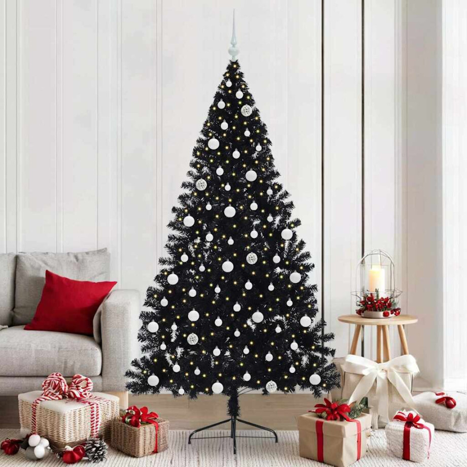 vidaXL Kunstmatig Voorverlicht Kerstboom met 300 LED Zwart 210 cm PVC afbeelding 1