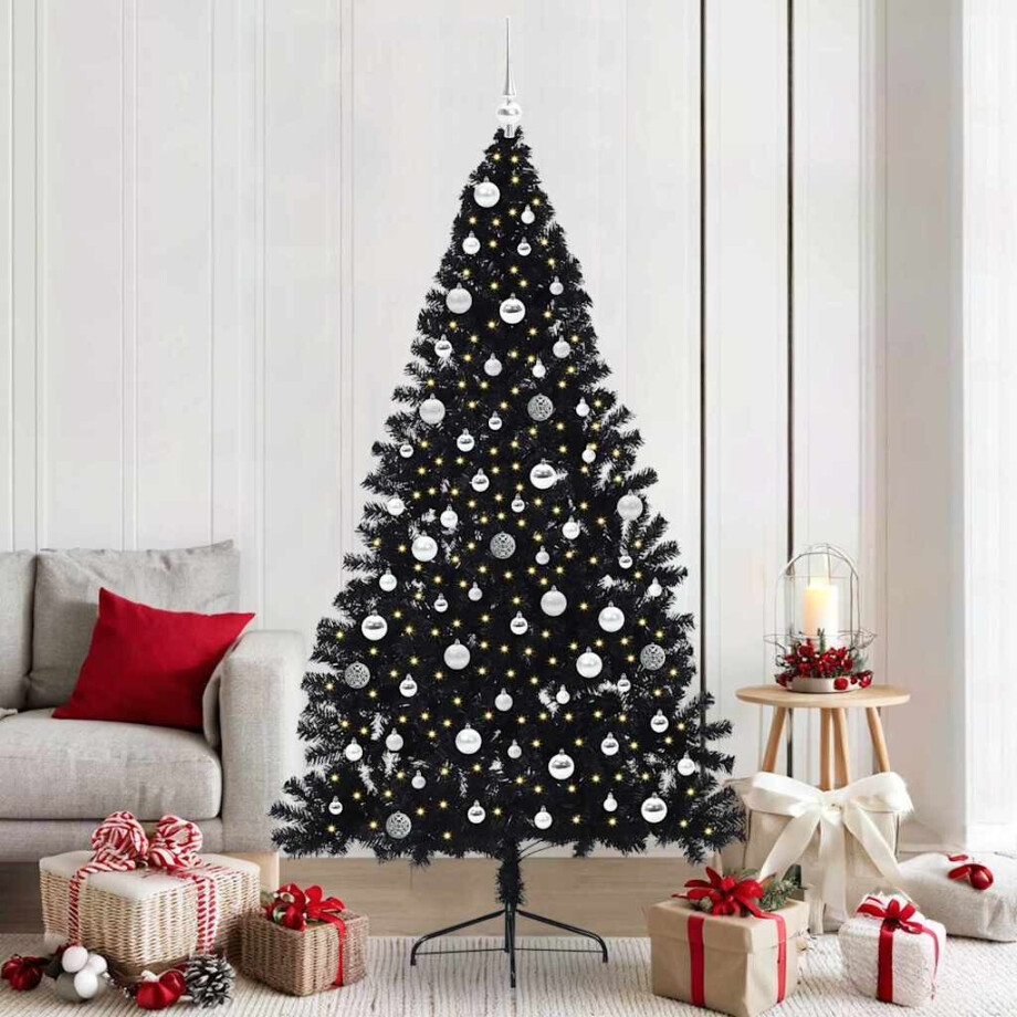 vidaXL Kunstmatig Voorverlicht Kerstboom met 300 LED Zwart 210 cm PVC afbeelding 1