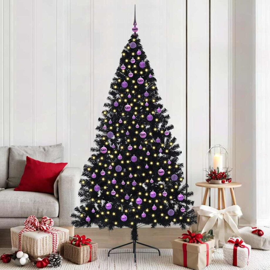 vidaXL Kunstmatig Voorverlicht Kerstboom met 300 LED Zwart 210 cm PVC afbeelding 1