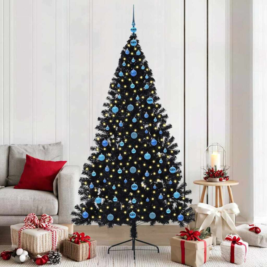 vidaXL Kunstmatig Voorverlicht Kerstboom met 300 LED Zwart 210 cm PVC afbeelding 1