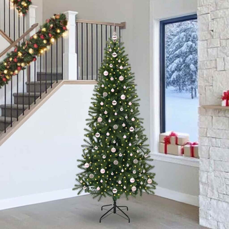 vidaXL Kunstkerstboom met 300 LED met standaard Groen 240 cm PE en PVC vidaXL Kunstkerstboom met 300 LED met standaard Groen 240 cm PE en PVC afbeelding 1