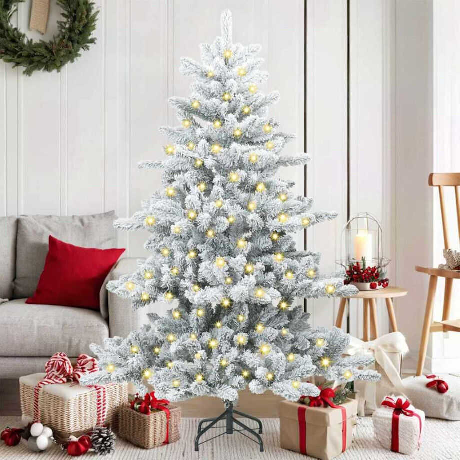 vidaXL Kunstmatige Inklapbare Kerstboom met 150 LED's Wit 150 cm PVC vidaXL Kunstmatige Inklapbare Kerstboom met 150 LED's Wit 150 cm PVC afbeelding 1