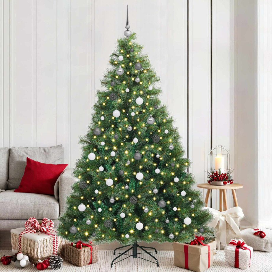 vidaXL Kunstkerstboom met 300 LED met standaard Groen 210 cm PE en PVC afbeelding 1