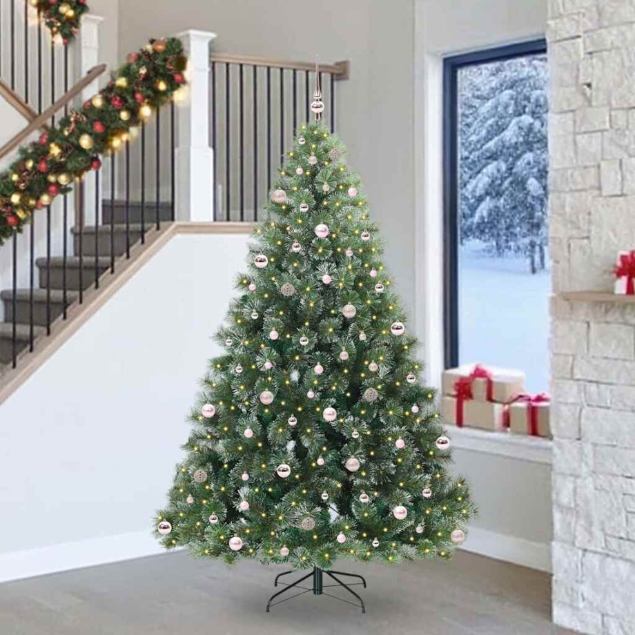 vidaXL Kunstkerstboom met 300 LED met standaard Groen 240 cm PE en PVC afbeelding 1