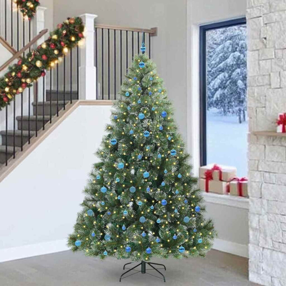 vidaXL Kunstkerstboom met 300 LED met standaard Groen 240 cm PE en PVC afbeelding 1