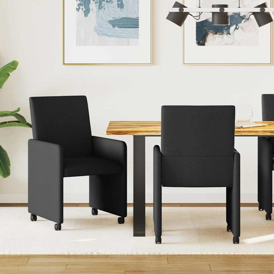 vidaXL Eetkamerstoelen met Wieltjes 2 pcs Zwart 57 x 66 x 94 cm Stof afbeelding 1