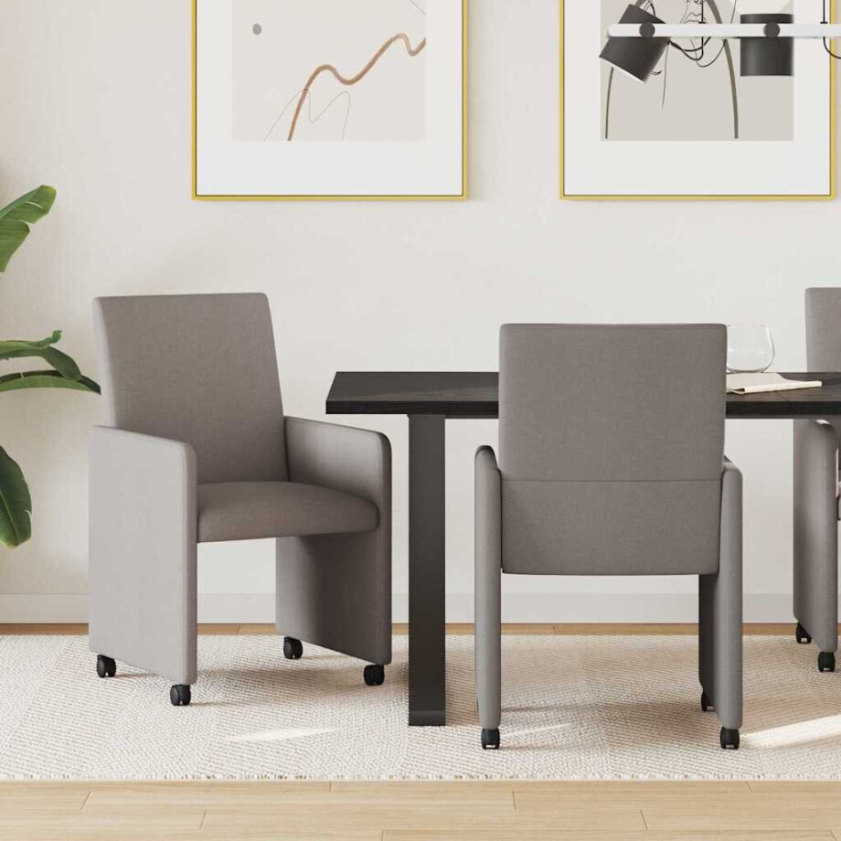 vidaXL Eetkamerstoelen met Wieltjes 2 pcs Taupe 57 x 66 x 94 cm Stof afbeelding 1