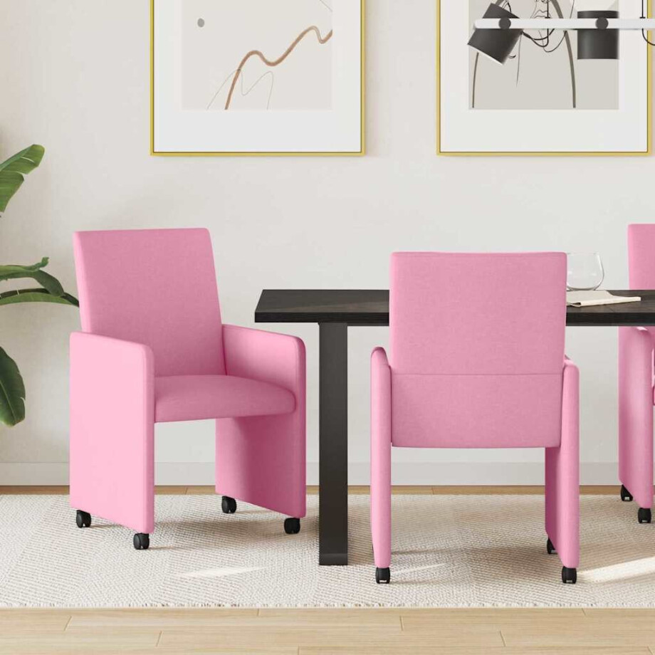 vidaXL Dining Stoelen met Wielen 2 pcs Roze 57 x 66 x 94 cm Stof vidaXL Dining Stoelen met Wielen 2 pcs Roze 57 x 66 x 94 cm Stof afbeelding 1