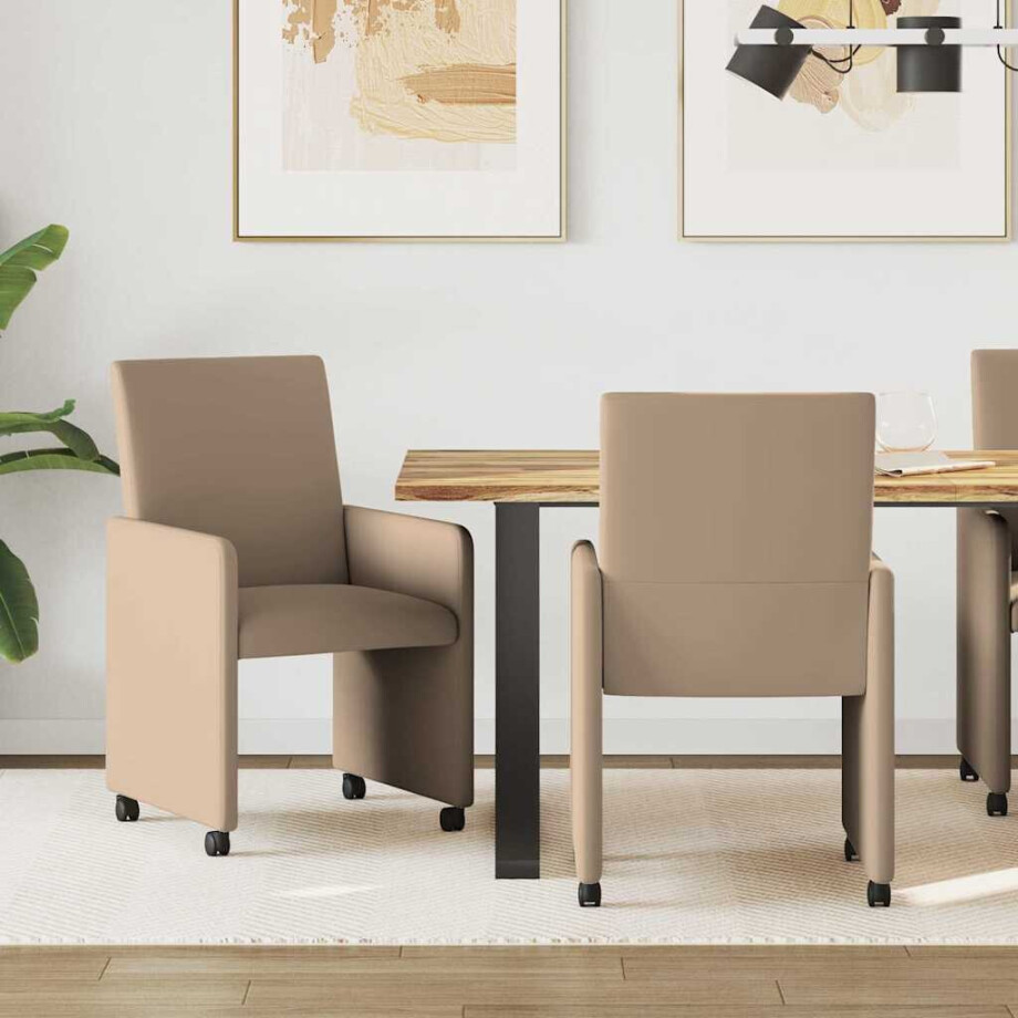 vidaXL Eetkamerstoelen met Wieltjes 2 st Kunstleer Cappuccino afbeelding 1