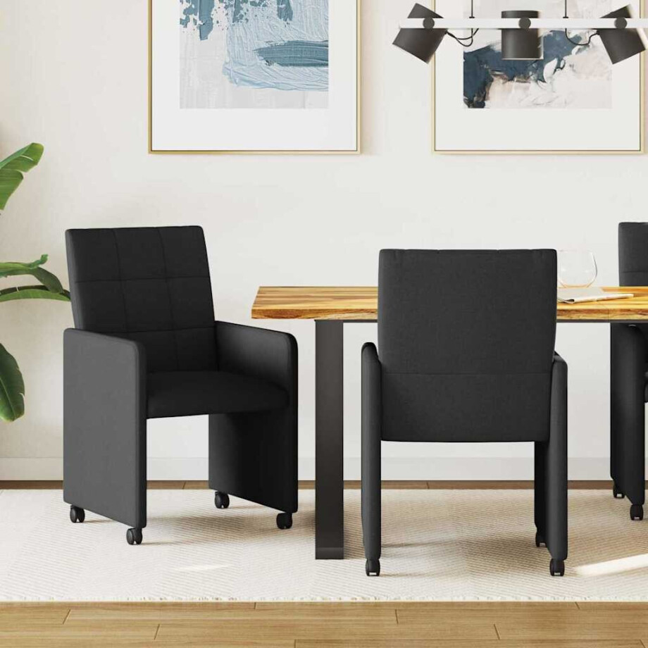vidaXL Eetkamerstoelen met Wieltjes 2 pcs Zwart 58 x 65 x 94 cm Stof afbeelding 1