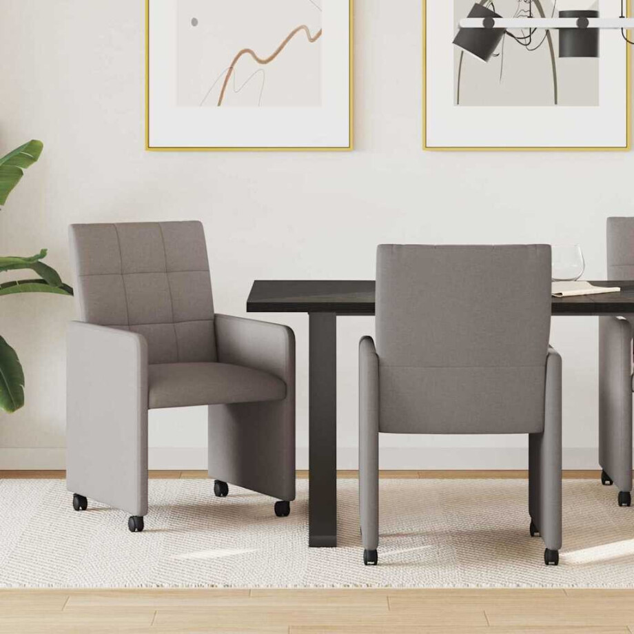 vidaXL Eetkamerstoelen met Wieltjes 2 pcs Taupe 58 x 65 x 94 cm Stof afbeelding 1
