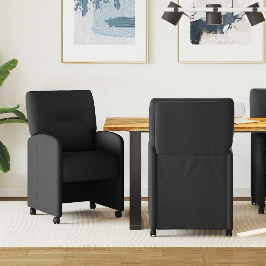 vidaXL Eetkamerstoelen met Wieltjes 2 pcs Zwart 57 x 67 x 95 cm Stof afbeelding 1