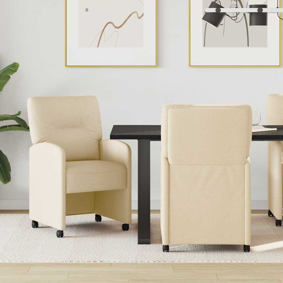 vidaXL Eetkamerstoelen met Wieltjes 2 pcs Crème 57 x 67 x 95 cm Stof afbeelding 1