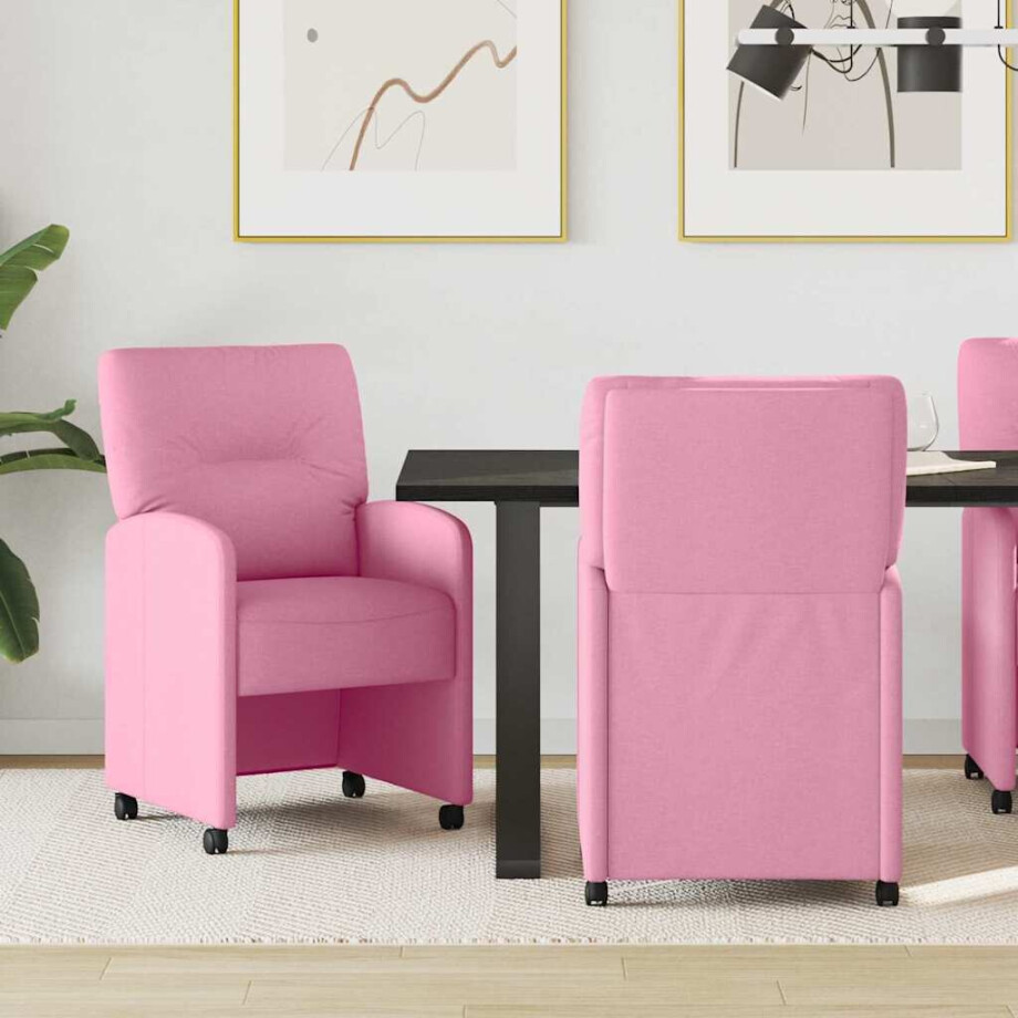 vidaXL Dining Stoelen met Wielen 2 pcs Roze 57 x 67 x 95 cm Stof vidaXL Dining Stoelen met Wielen 2 pcs Roze 57 x 67 x 95 cm Stof afbeelding 1