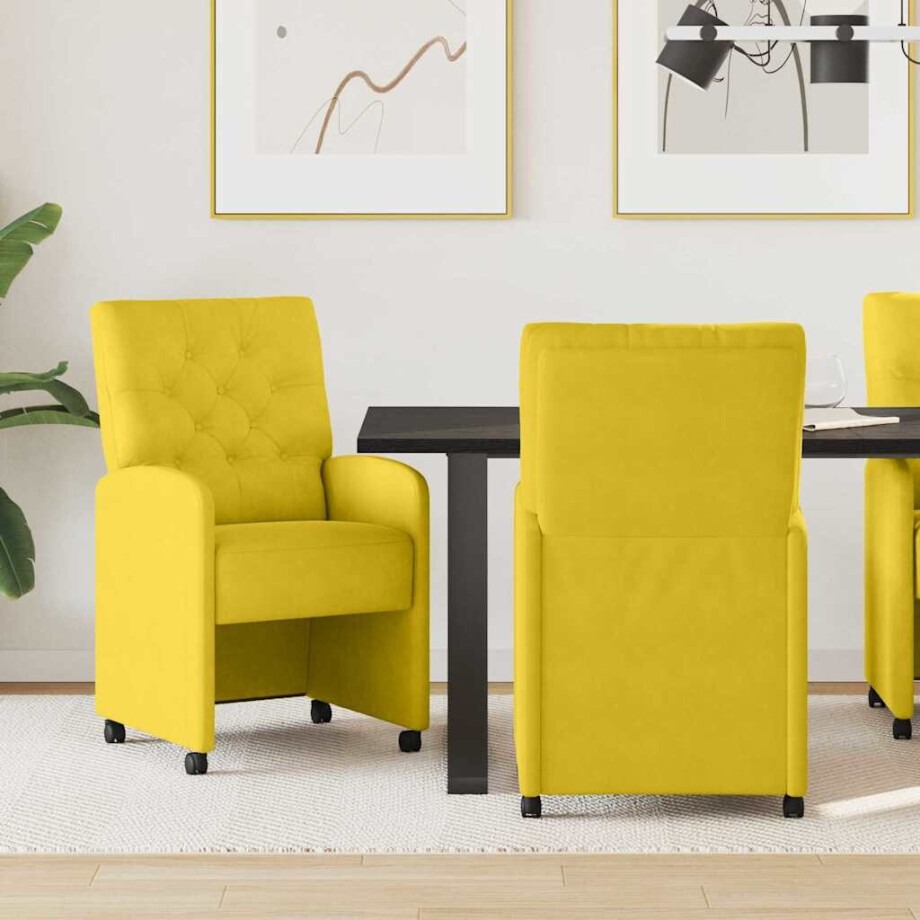 vidaXL Eetkamerstoelen met Wieltjes 2 pcs Geel 58 x 67 x 97 cm Fluweel afbeelding 1