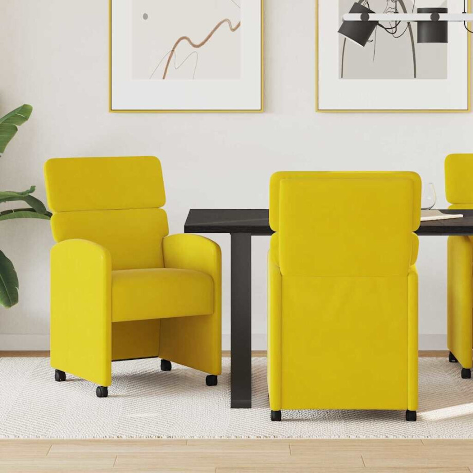 vidaXL Eetkamerstoelen met Wieltjes 2 pcs Geel 58 x 65 x 98 cm Fluweel afbeelding 1
