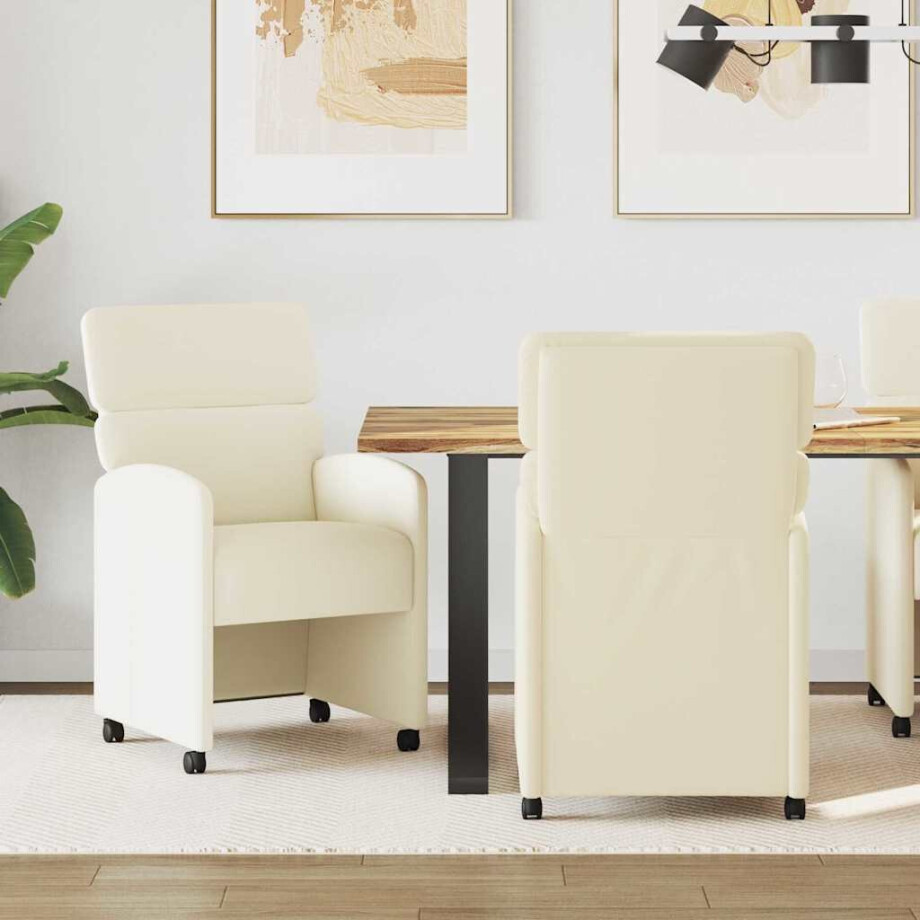 vidaXL Eetkamerstoelen met Wieltjes 2 st Kunstleer Crème vidaXL Eetkamerstoelen met Wieltjes 2 st Kunstleer Crème afbeelding 1