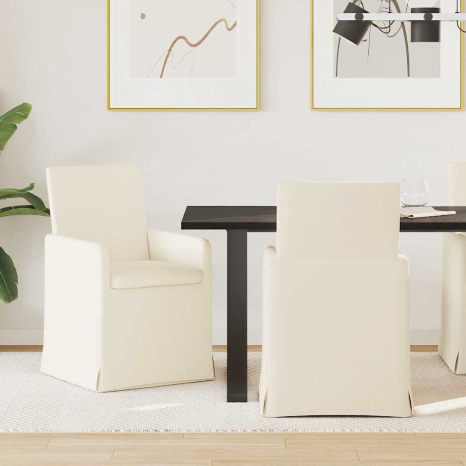 vidaXL Eetstoelen met wielen 2 pcs Beige 57 x 67 x 95 cm Linnen afbeelding 1