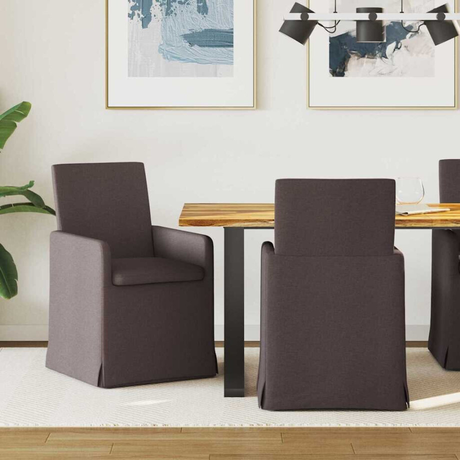 vidaXL Eettafelstoelen 2 pcs Donkerbruin 57 x 67 x 95 cm Stof afbeelding 1