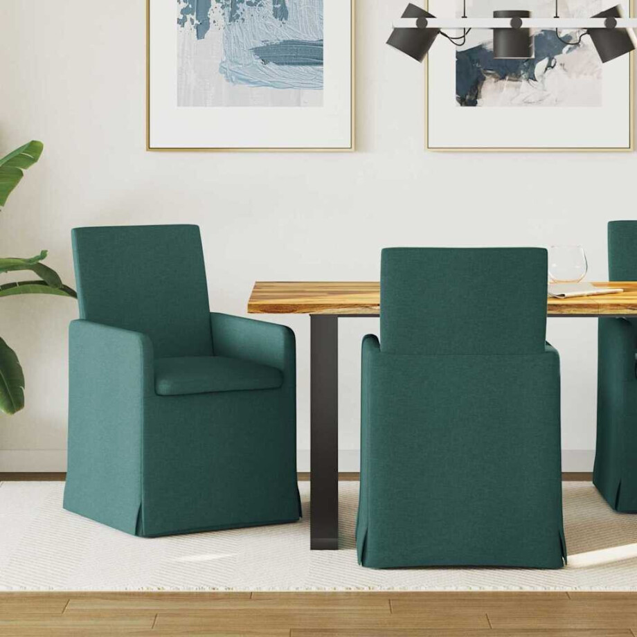 vidaXL Eettafelstoelen 2 pcs Donkergroen 57 x 67 x 95 cm Stof afbeelding 1