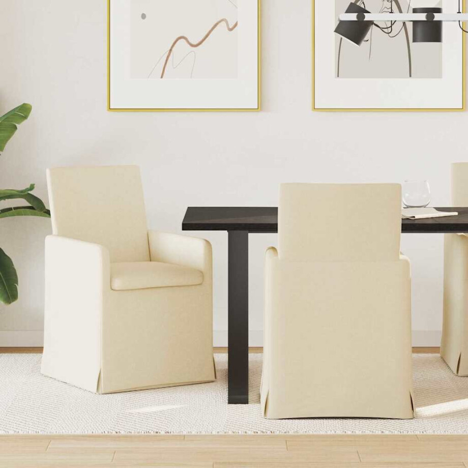 vidaXL Eettafelstoelen 2 pcs Crème 57 x 67 x 95 cm Stof afbeelding 1