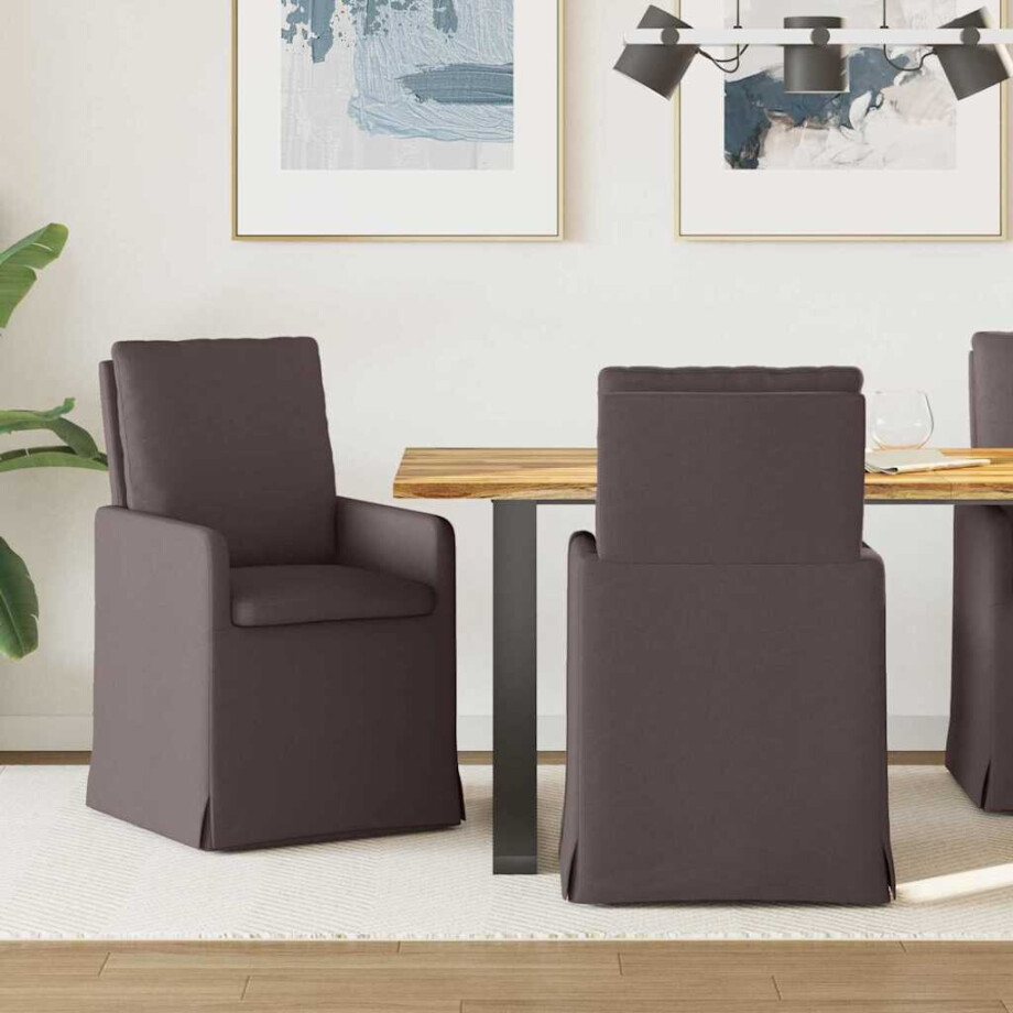 vidaXL Eettafelstoelen 2 pcs Donkerbruin 57 x 67 x 98 cm Stof afbeelding 1