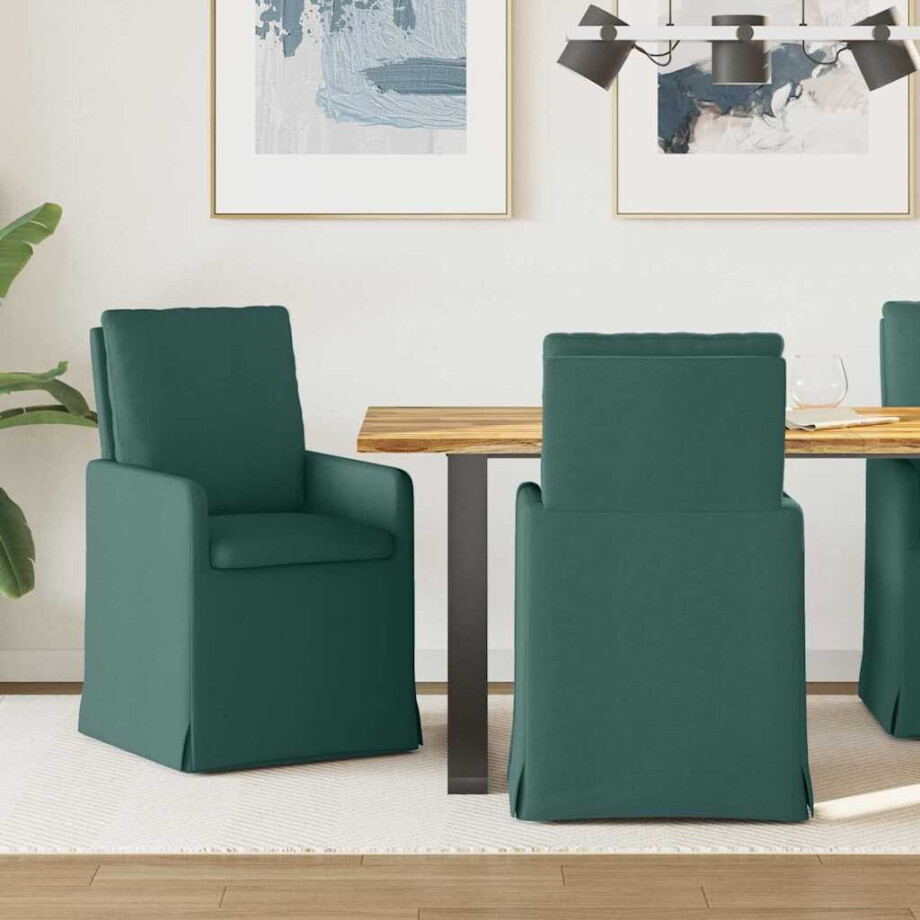 vidaXL Eettafelstoelen 2 pcs Donkergroen 57 x 67 x 98 cm Stof afbeelding 1