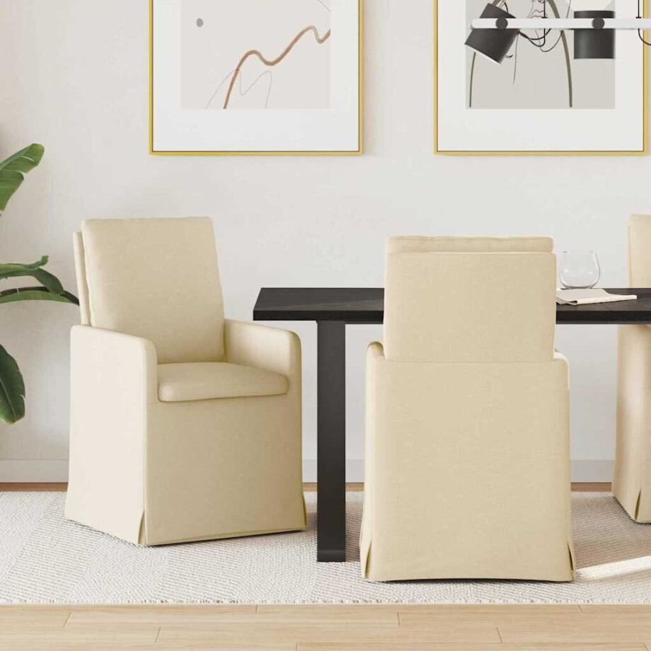 vidaXL Eettafelstoelen 2 pcs Crème 57 x 67 x 98 cm Stof afbeelding 1