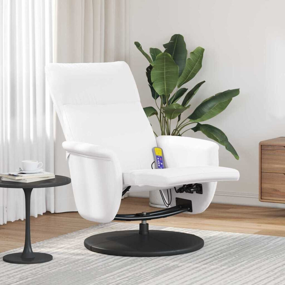 vidaXL Massage Recliner Stoel Wit 71 x 90 x 105 cm Nep Leer afbeelding 1