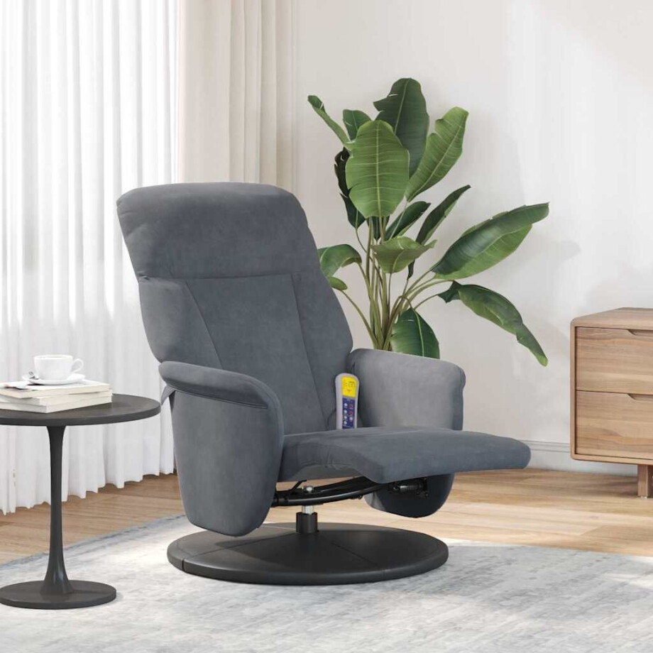 vidaXL Massage Recliner Stoel Donkergrijs 91 x 71 x 105 cm Fluweel afbeelding 1
